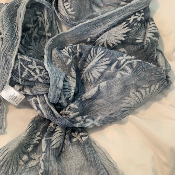 Sheer Long Embroidered Floral Scarf Light Blue Womens Wrap Shawl - Picture 6 of 12